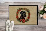 Giant Schnauzer Christmas Flowers Doormat Front Door Mat Indoor Outdoor Rugs for Entryway, Non Slip Washable Low Pile, 24H X 36W