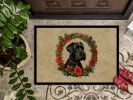 Giant Schnauzer Christmas Flowers Doormat Front Door Mat Indoor Outdoor Rugs for Entryway, Non Slip Washable Low Pile, 24H X 36W