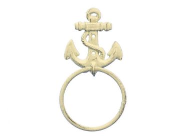 Whitewashed Cast Iron Anchor Towel Holder 8.5""