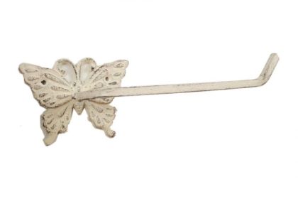 Whitewashed Cast Iron Butterfly Toilet Paper Holder 11""