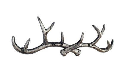 Rustic Silver Cast Iron Antler Wall Hooks 15""