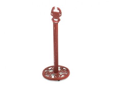Red Whitewashed Cast Iron Crab Extra Toilet Paper Stand 16""