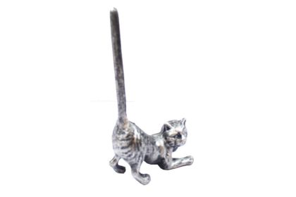 Rustic Silver Cast Iron Cat Paper Towel Holder 10""
