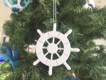 White Decorative Ship Wheel Christmas Tree Ornament 6""