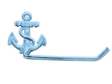 Dark Blue Whitewashed Cast Iron Anchor Toilet Paper Holder 10""