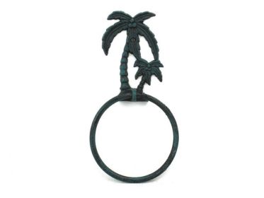 Seaworn Blue Cast Iron Palm Tree Towel Holder 9""