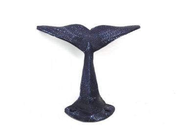 Rustic Dark Blue Cast Iron Decorative Whale Tail Hook 5""
