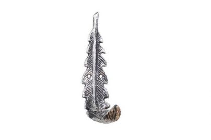 Rustic Silver Cast Iron Decorative Feather Hook 6""