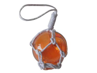 Orange Japanese Glass Ball Fishing Float With White Netting Decoration 2""