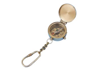 Solid Brass Compass w/Lid Key Chain 5""