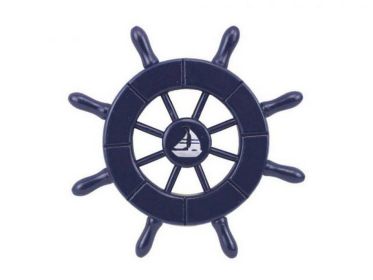 Dark Blue Decorative Ship Wheel With Sailboat 6""