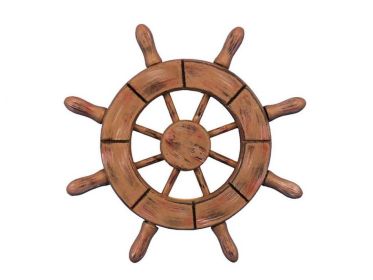 Rustic Wood Finish Decorative Ship Wheel 6""