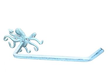 Dark Blue Whitewashed Cast Iron Octopus Toilet Paper Holder 11""