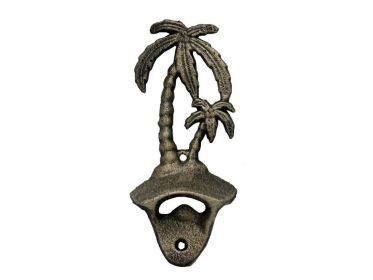 Rustic Gold Cast Iron Wall Mounted Palmtree Bottle Opener 6""
