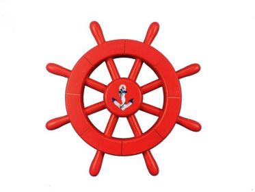 Red Decorative Ship Wheel With Anchor 12""
