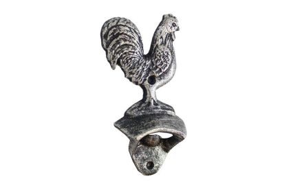Rustic Silver Cast Iron Rooster Bottle Opener 6""