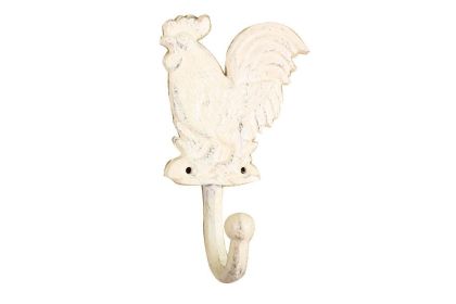 Whitewashed Cast Iron Rooster Hook 7""