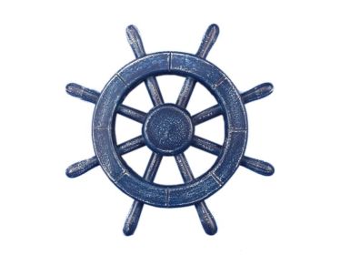 Rustic All Dark Blue Decorative Ship Wheel 12""