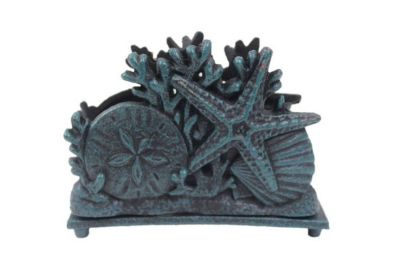 Seaworn Blue Cast Iron Seashell Napkin Holder 7""
