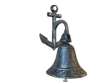 Rustic Silver Cast Iron Wall Hanging Anchor Bell 8""