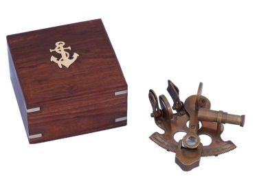Scout's Antique Brass Sextant with Rosewood Box 4""