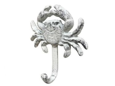 Rustic Whitewashed Cast Iron Wall Mounted Crab Hook 5""