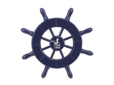 Dark Blue Decorative Ship Wheel With Seagull 6""