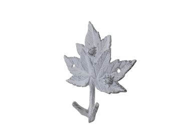 Whitewashed Cast Iron Maple Tree Leaves Decorative Metal Tree Branch Hooks 6.5""