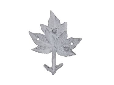 Whitewashed Cast Iron Maple Tree Leaf Decorative Metal Tree Branch Hook 6.5""