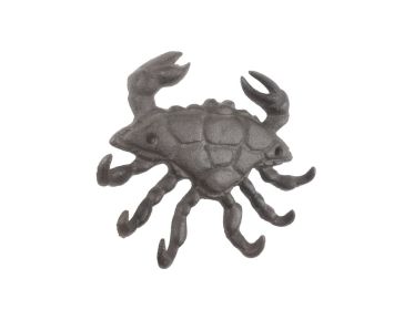 Cast Iron Decorative Crab with Six Metal Wall Hooks 7""