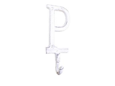 Whitewashed Cast Iron Letter P Alphabet Wall Hook 6""