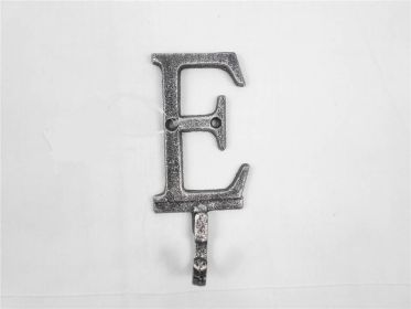Rustic Silver Cast Iron Letter E Alphabet Wall Hook 6""