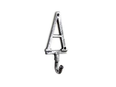 Rustic Silver Cast Iron Letter A Alphabet Wall Hook 6""