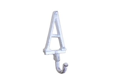 Whitewashed Cast Iron Letter A Alphabet Wall Hook 6""