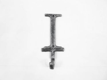 Rustic Silver Cast Iron Letter I Alphabet Wall Hook 6""