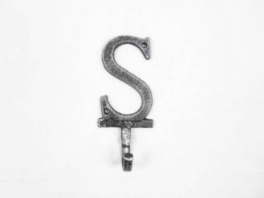 Rustic Silver Cast Iron Letter S Alphabet Wall Hook 6""