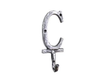Rustic Silver Cast Iron Letter C Alphabet Wall Hook 6""