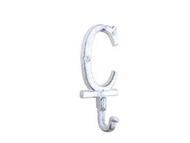 Whitewashed Cast Iron Letter C Alphabet Wall Hook 6""