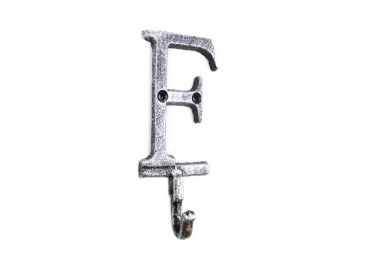 Rustic Silver Cast Iron Letter F Alphabet Wall Hook 6""