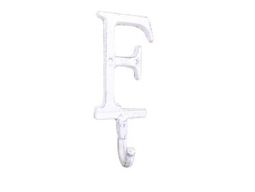 Whitewashed Cast Iron Letter F Alphabet Wall Hook 6""