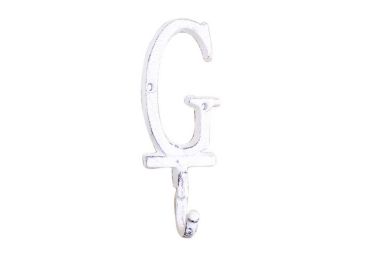 Whitewashed Cast Iron Letter G Alphabet Wall Hook 6""