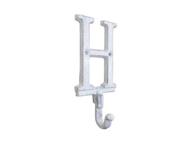 Whitewashed Cast Iron Letter H Alphabet Wall Hook 6""