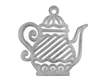 Whitewashed Cast Iron Teapot Trivet 9""