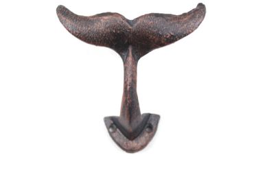 Rustic Copper Cast Iron Decorative Whale Tail Hook 5""